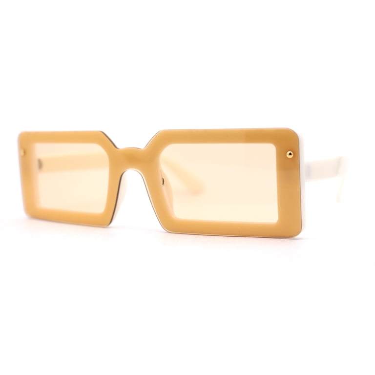 Womens Mod Mono Block Lens Narrow Rectangle Sunglasses White  display picture 1