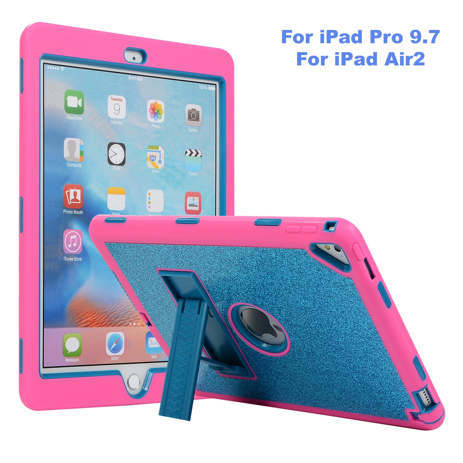 Ipad Air 2 Case Ipad Pro 9 7 Inch Case Allytech 3 Layers Glitter Back Cover Silicone Rugged Corner Protective Shockproof Kickstand Kids Friendly Case Cover For Apple Ipad Air Pro 9 7 Blue Rose