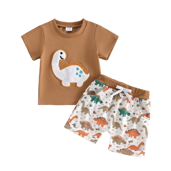Baby Toddler Boy Clothes Summer Outfits 6 12 18 24 Months 2T 3T 4T Short Sleeve Dinosaur Embroidery T-Shirt Shorts Set Clothes