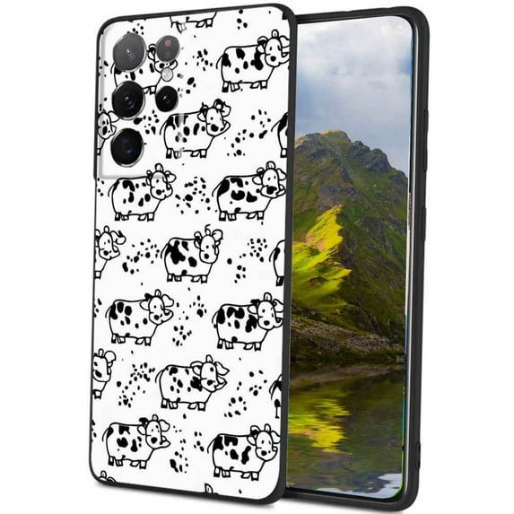 Compatible with Samsung Galaxy S23 Ultra Phone Case, Cow-Print-Abstract-Art-Black-White-Pink-Cute9 Case Men Women, Flexible Silicone Shockproof Case for Samsung Galaxy S23 Ultra