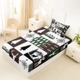 thumbnail image 4 of Manfei Wildlife Grid Patch Twin Sheets,Pine Wood Plaid Bedding,Green Brown,3-Piece,1 Fitted Sheet and 1 Pillowcase, 4 of 6