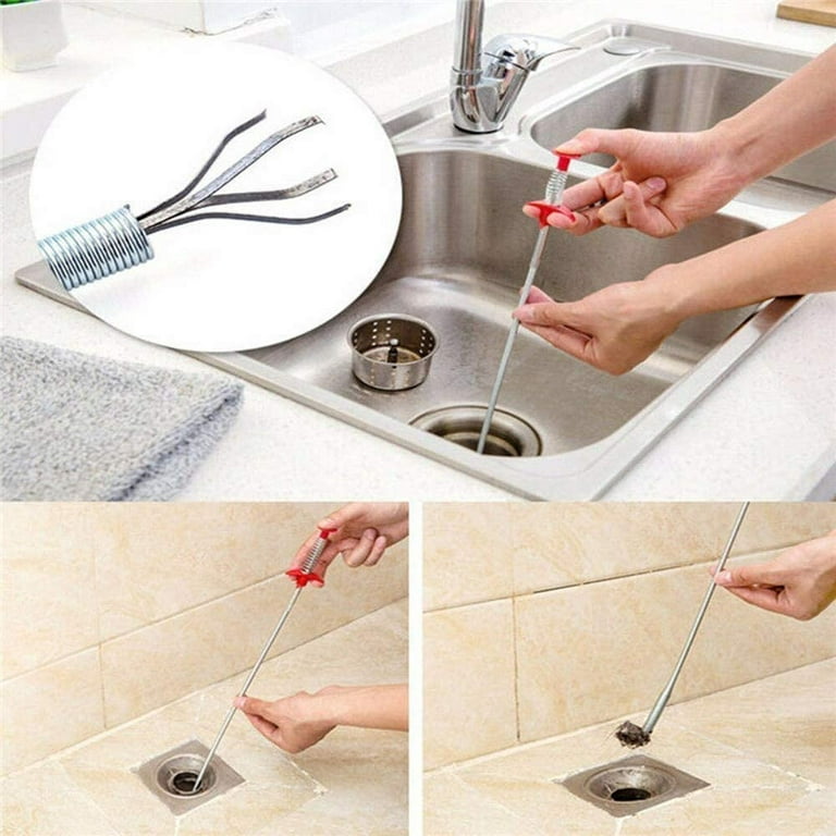 Flexible Grabber Claw Pick Up Reacher Tool with 4 Claws Drain Clog Remover,  Snake Hair Catcher Shower Sink Cleaning Tool (79 in)