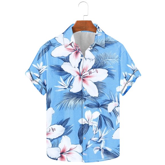 SGFCWSX Mens Short Sleeve Hawaiian Shirt Button Down, Casual Beach Vacation Party Cruise Wear Regular Fit Everyday Outfit Multicolor Size L