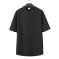 thumbnail image 4 of Men's Slim Fit Polo Shirts Short Sleeve Breathable Stand up Collar Button Down Golf Shirts Ribbed Knit Soft Cotton Tops Sizes S-2XL Black, 4 of 8