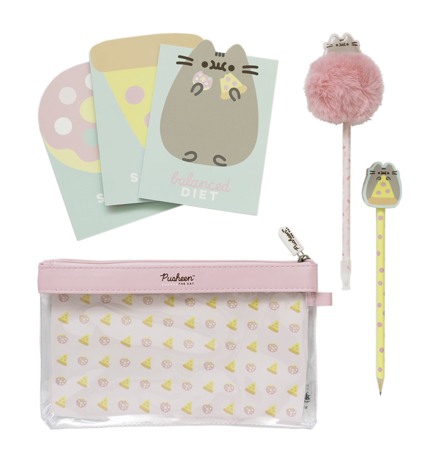Official Pusheen Pencil Case Stationery Set, Writting Set with Pen, Pencil and 3 Notepads