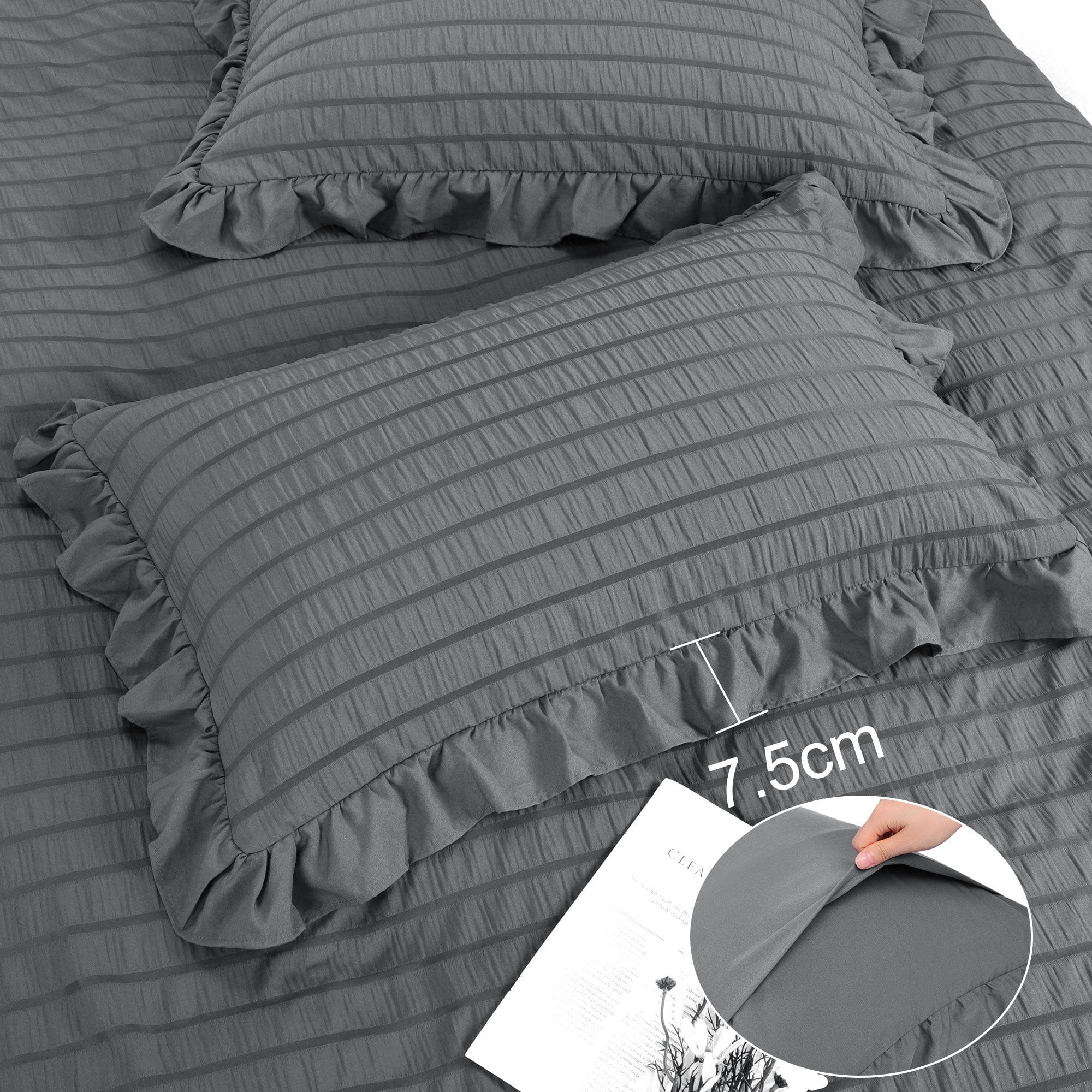 Unique Bargains Microfiber 3 Pieces Seersucker Duvet Cover Set King Dark Grey