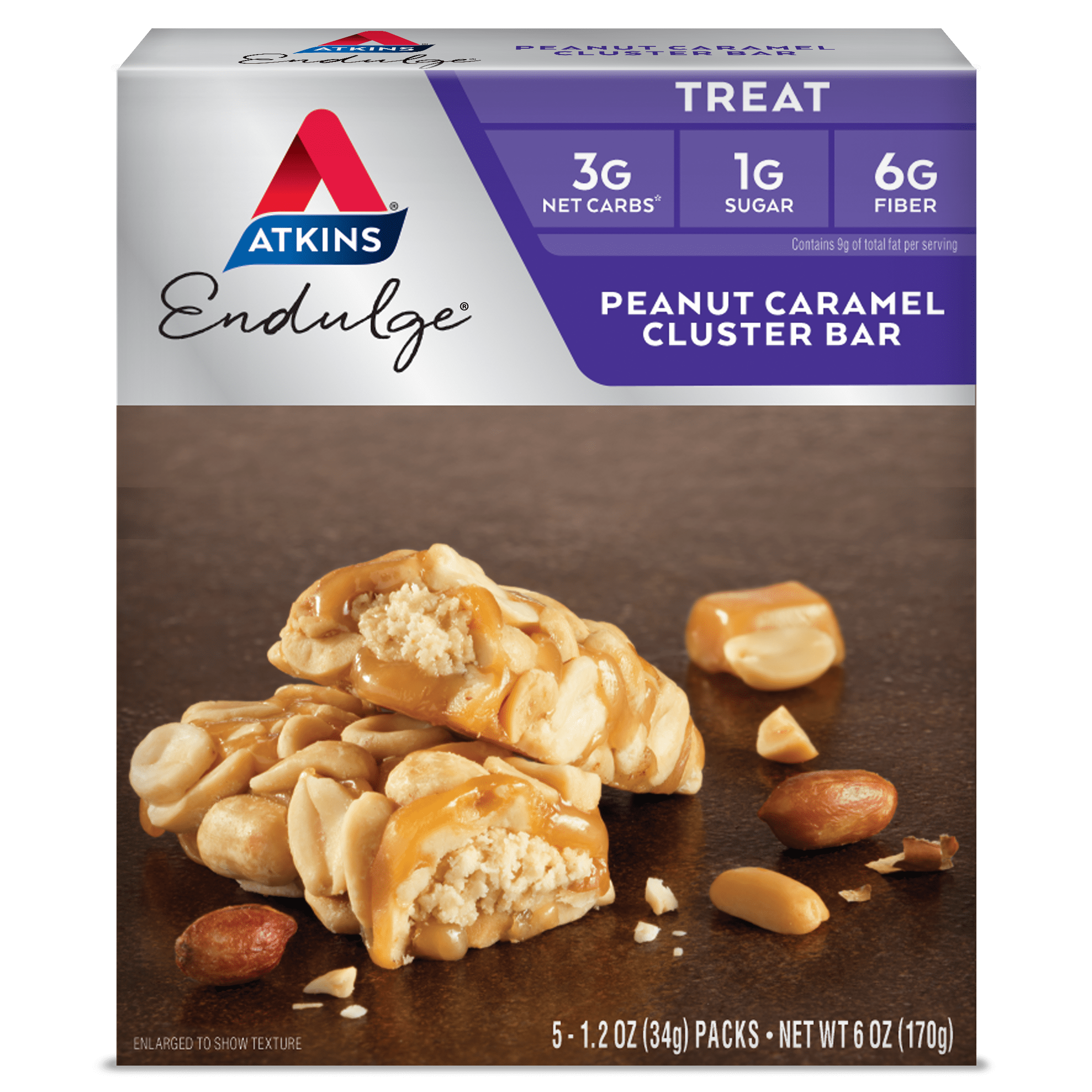 Atkins Endulge Treat, Peanut Caramel Cluster Bar, Keto Friendly 5 Count