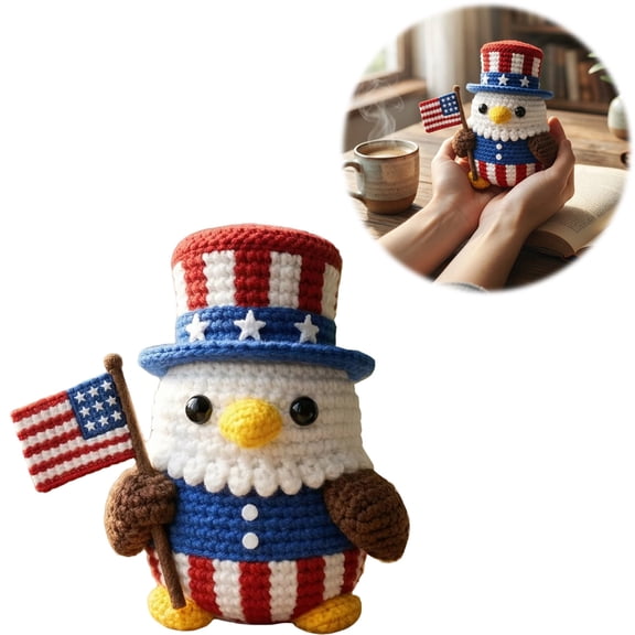 Funny Positive Bald Eagle, Cute Handmade Crochet Eagle Doll with Rose, Inspirational Small Animals Cute Stuff Things, Emotional Support July Independence Birthday Day Gifts for Women Men