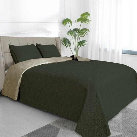 Juego de ropa de cama Easy-Going Full/Queen, juego de edredón, color oliva y beige