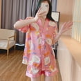 thumbnail image 3 of Summer Women Pajamas Set Luxury Style Fashion V-neck Short Sleeve Shorts Sleepwear Suit Faux Silk Homewear 2pcs Nightie Femme, 3 of 7