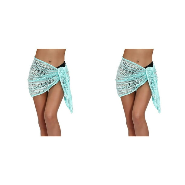 Guardurnaity Vestidos de playa Gancho de ganchillo sólido sexy Cintura alta Cubierta de de encaje Tipo de abrigo Buena elasticidad Fácil de combinar Azul S 2piezas