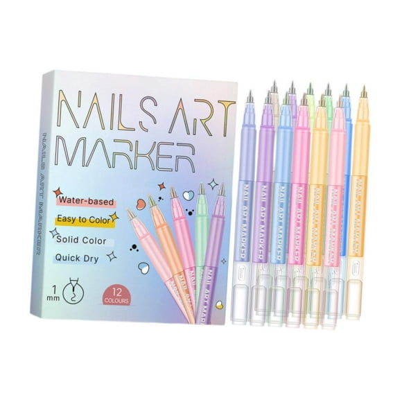 12 rotuladores para decoración de uñas, 12 colores, de secado rápido, para manicura DIY, portátiles, para pintura acrílica.