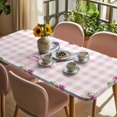 thumbnail image 3 of Spring Easter Table Cloths for 3 Foot Rectangle Tables, Cute Rabbits Ears Bow Daisy Floral Pink Plaid Patio Waterproof Elastic Fitted Tablecloths, Washable Rectangular Table Cover for Camping, 3 of 8