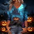 thumbnail image 5 of Trgacdwlo S-5XL Women's Fall Halloween Shirt Funny Ghost Graphic V Neck Women's 3/4 Sleeve Tops Fall Funny Pumpkin Ghost Pullover for Women, 5 of 5