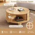 thumbnail image 5 of GZXS Modern Farmhouse Round Fluted Coffee Table, 31.8" Solid Pine Wood Storage Cocktail Table with Sliding Doors, Natural Finish Accent Table for Living Room, Home Office, 5 of 10