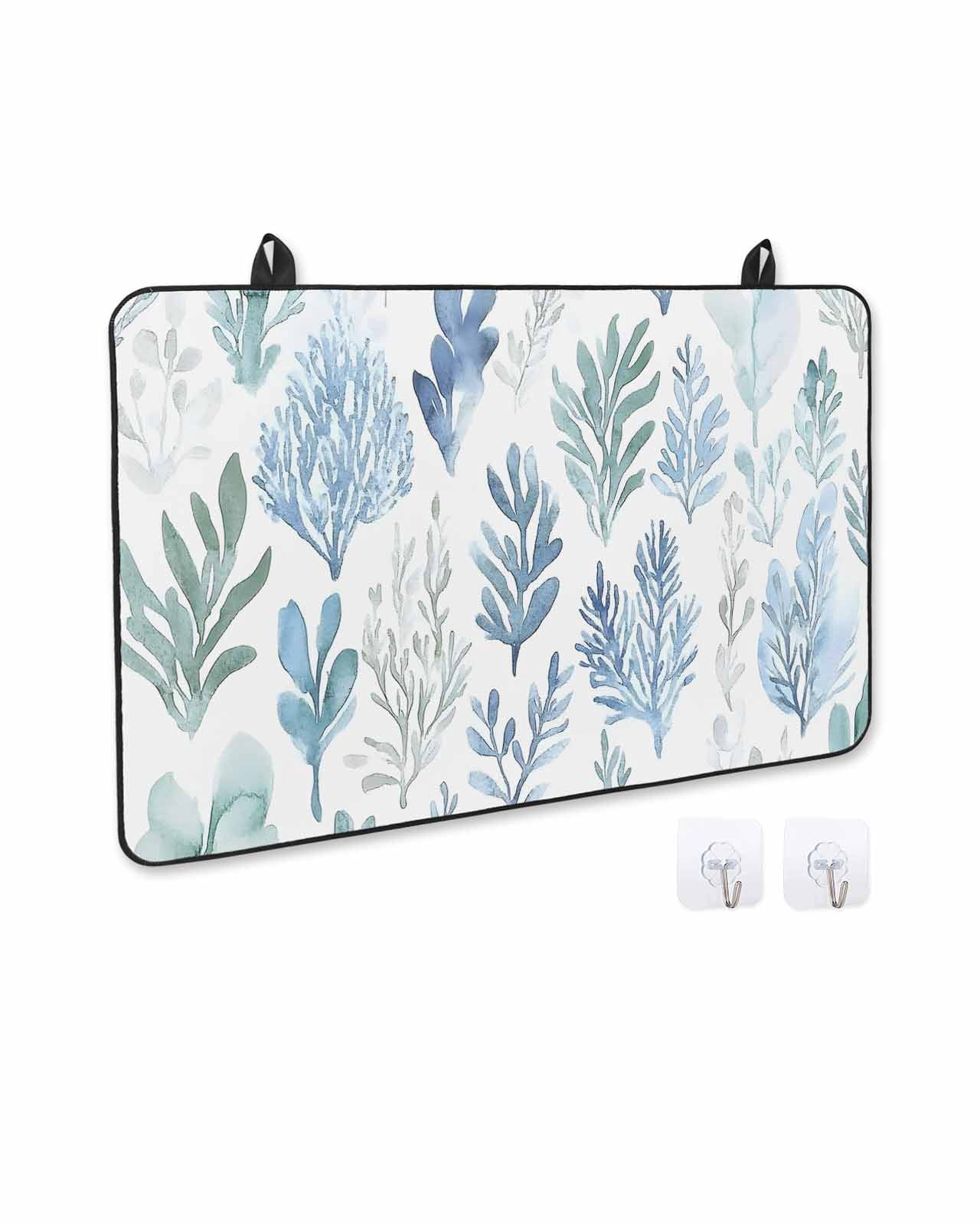 nqOlkjepod Large Induction Cooktop Protector Mat 36"x21", Blue Green Botanical Stove Top Covers for Electric Stove, Retro Summer Watercolor Leaf Plant Stove Burner Cover Mats, Glass Top Stove Cover