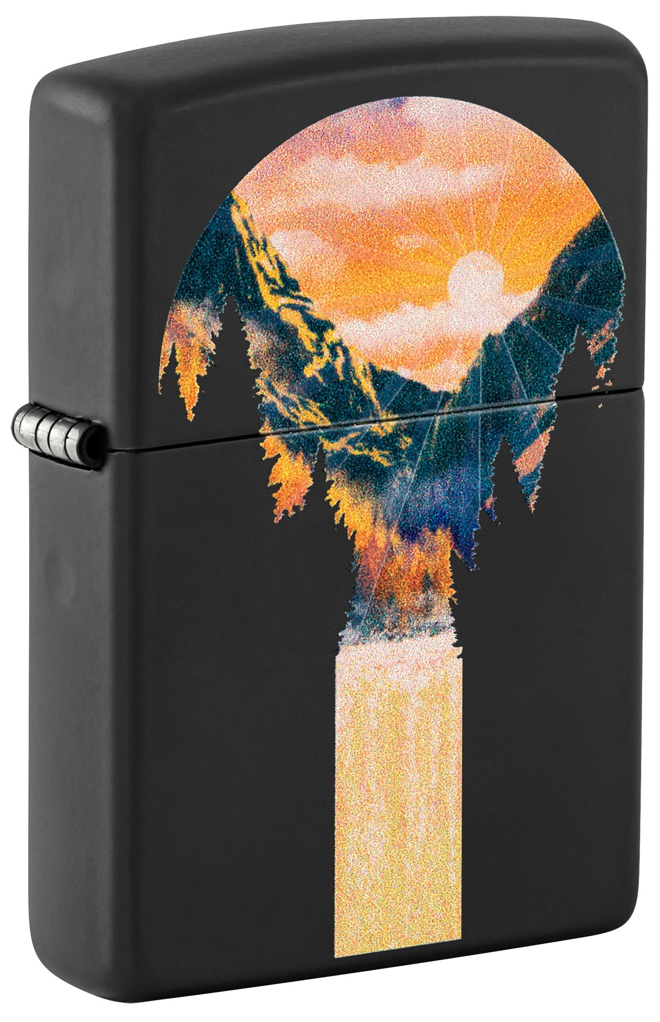 Zippo Black Light Mountain Waterfall Design Black Matte Pocket Lighter