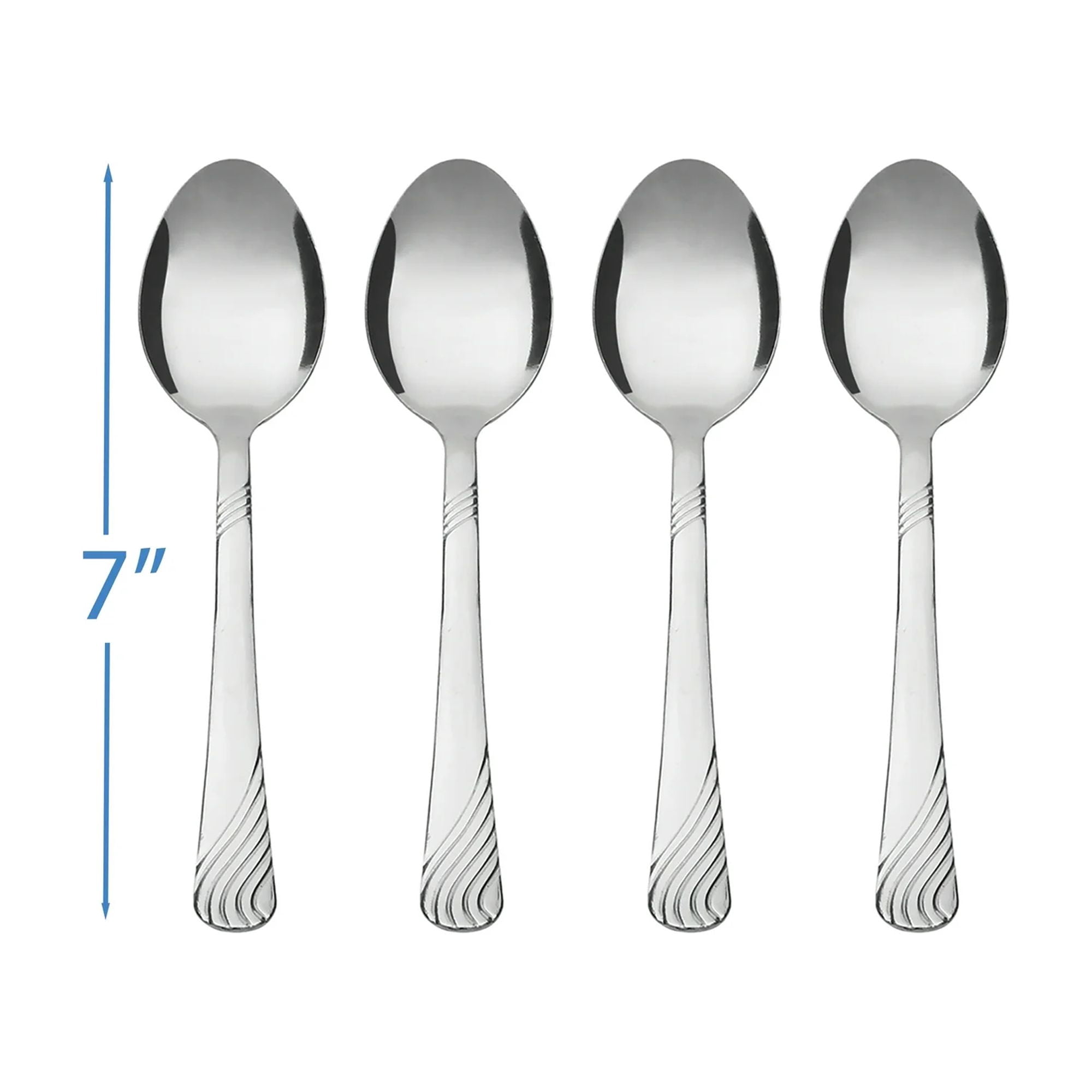 Mainstays Swirl Stainless Steel Adult Dinner Spoon, 4-Piece Set, Silver