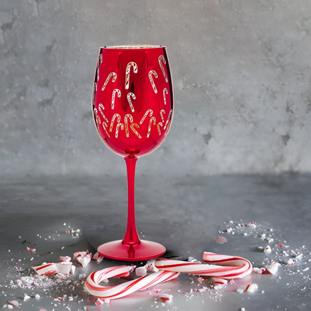 Holiday Time Candy Cane Wine Glasses, Red, 15.5 oz, 4-Piece Set