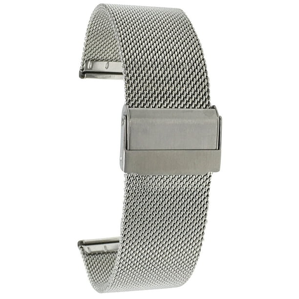 Bandini 20mm Silver Tone Stainless Steel Mesh Watch Band for Men - Fine  Metal Mesh Replacement Watch Strap - Adjustable Length - Fold-Over Clasp 