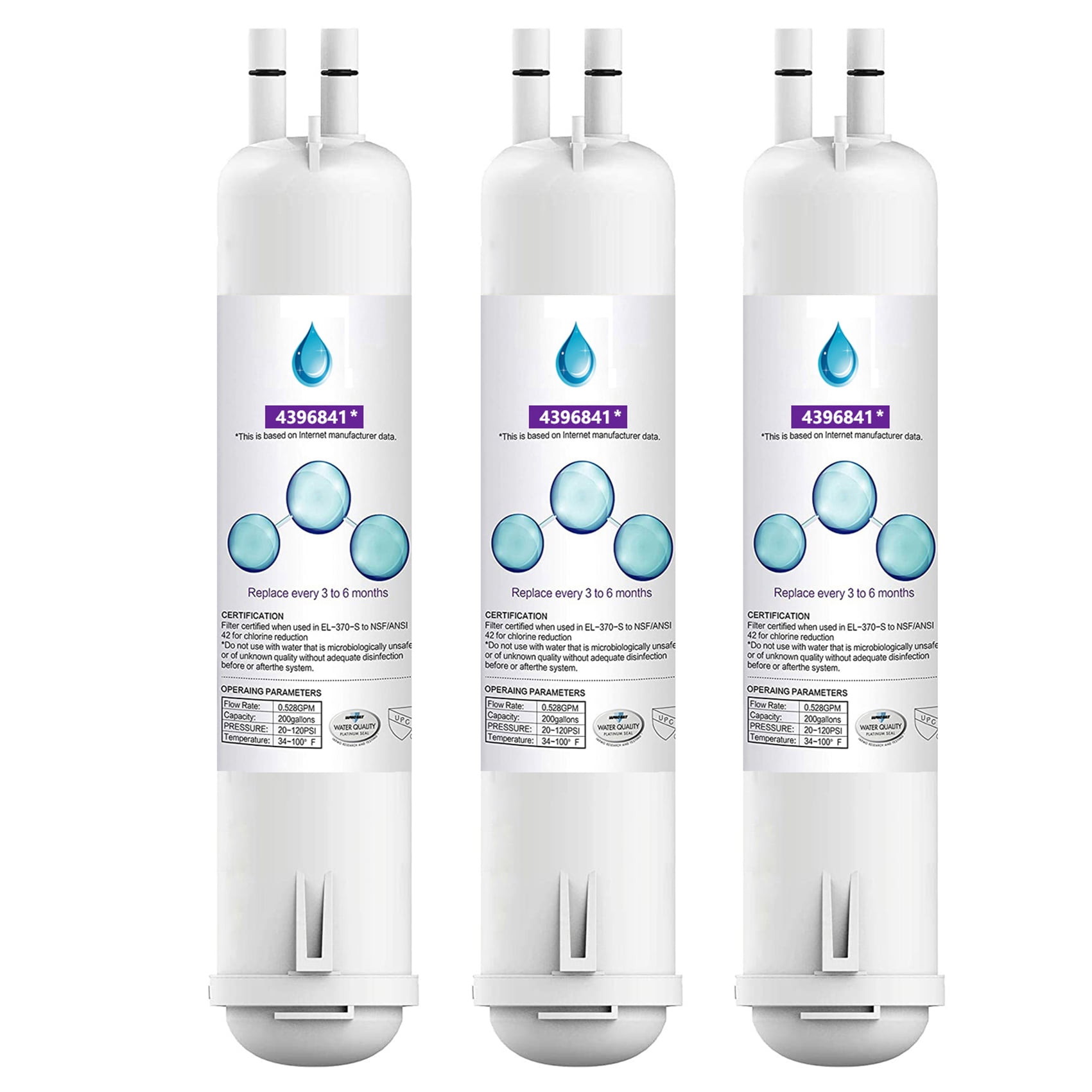 3Pack EDR3RXD1 Refrigerator Water Filter 3 for 4396841, 4396710