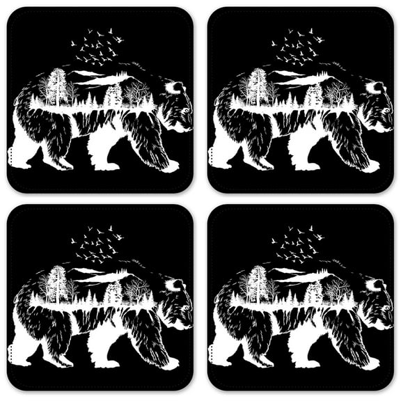 Vinyl Drink Coasters - Set of 4 - Bear Outline