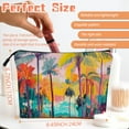 thumbnail image 2 of Makeup Bag Small Toilet Cosmetic Bags Travel Makeup Case Waterproof for Women Girls 6.7X9.45inches - Tall Palm Trees With Colorful Leaves, 2 of 7