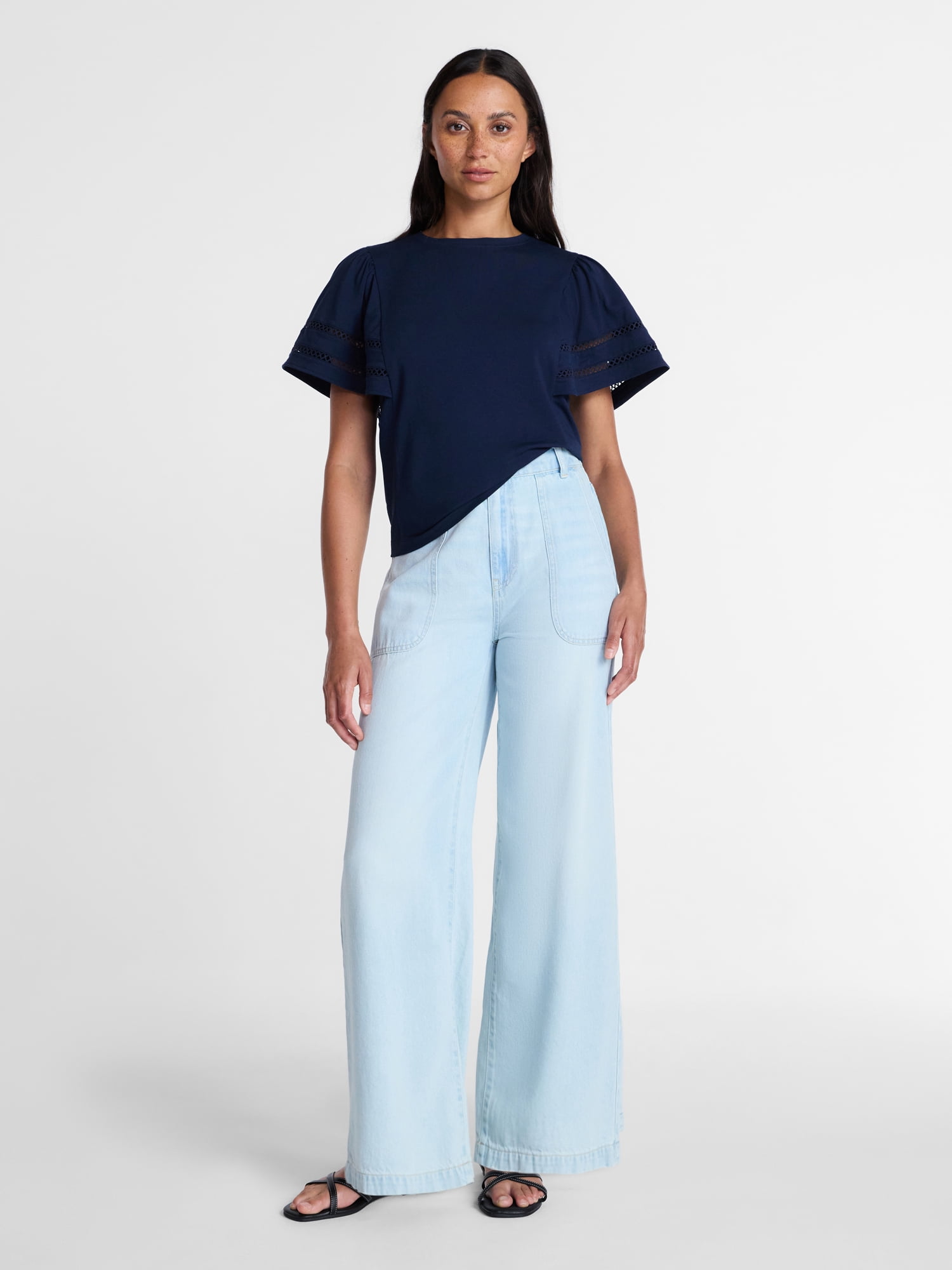 Time and Tru Women's High Rise Draped Utility Jeans, 30" Inseam, Sizes XS-XXXL