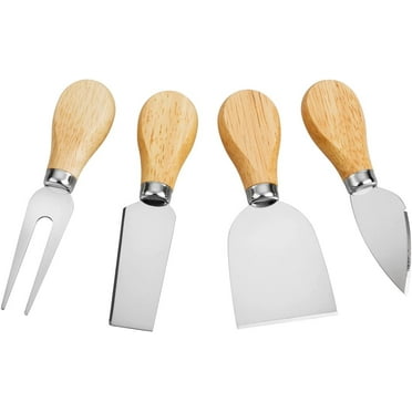 Cheese Knife Set with Wood Handle, 4 Pcs Cheese Slicer for Charcuterie Board Utensils, Stainless Steel Cheese Slicer Cheese Cutter - Mini Knife, Butter Knife & Fork for Charcuterie Board Accessories