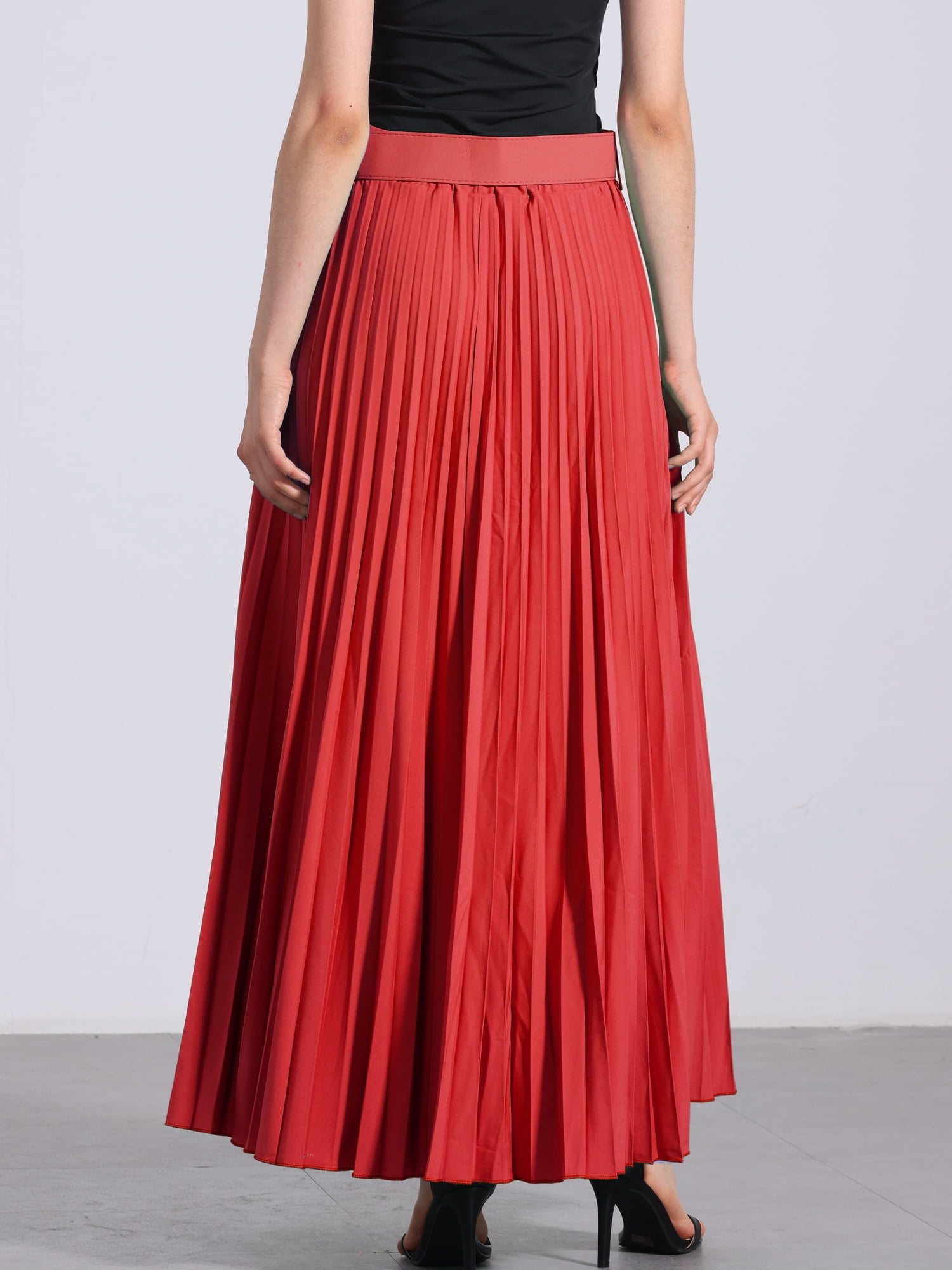 DARING DIVA Women's Elegnat Elastic High Waist Flowy A-Line Maxi Skirt XL Red