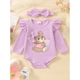 thumbnail image 4 of Suealasg 3Pcs Newborn Baby Girls Fall Outfits Clothes Set 3 6 9 12 18 Months Infant Girls Crew Neck Long Sleeve Bear Print Romper Long Pants Headband Set, 4 of 8