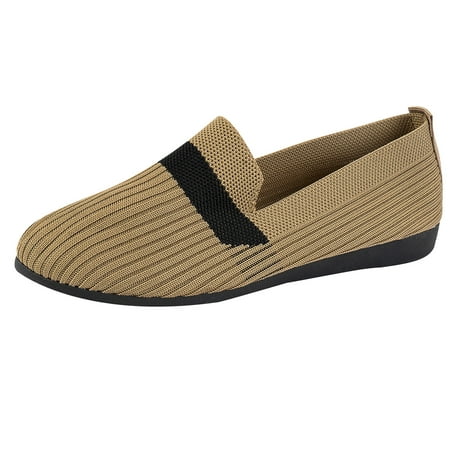 hopeusnice Clearance Women s Knitted Flat Shoes Comfortable Breathable Slip On Ballerina Flats Soft Sole Low Heel Lightweight Sneakers Brown 38