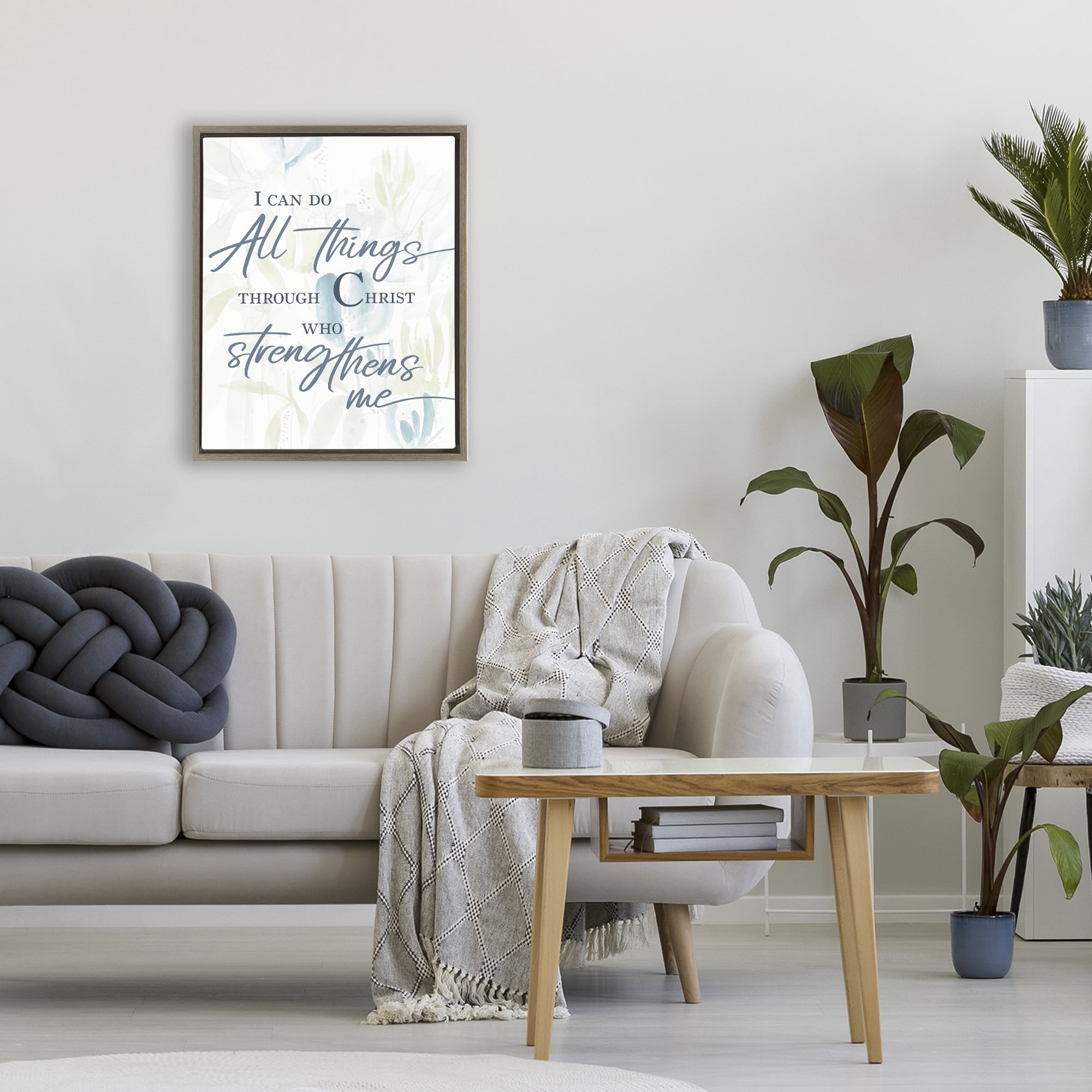 Stupell Industries All Things Through Christ Brown Framed Floater Canvas Wall Art, design by Krinlox