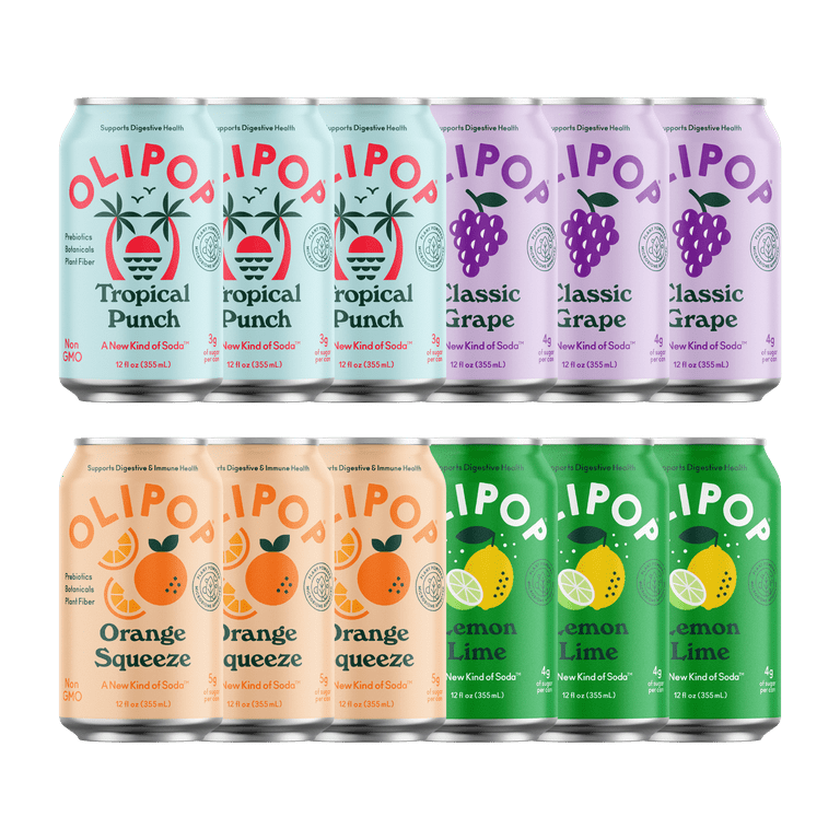 Olipop Prebiotic Soda Pop, Fruity Fun Variety Pack, High Fiber, 12