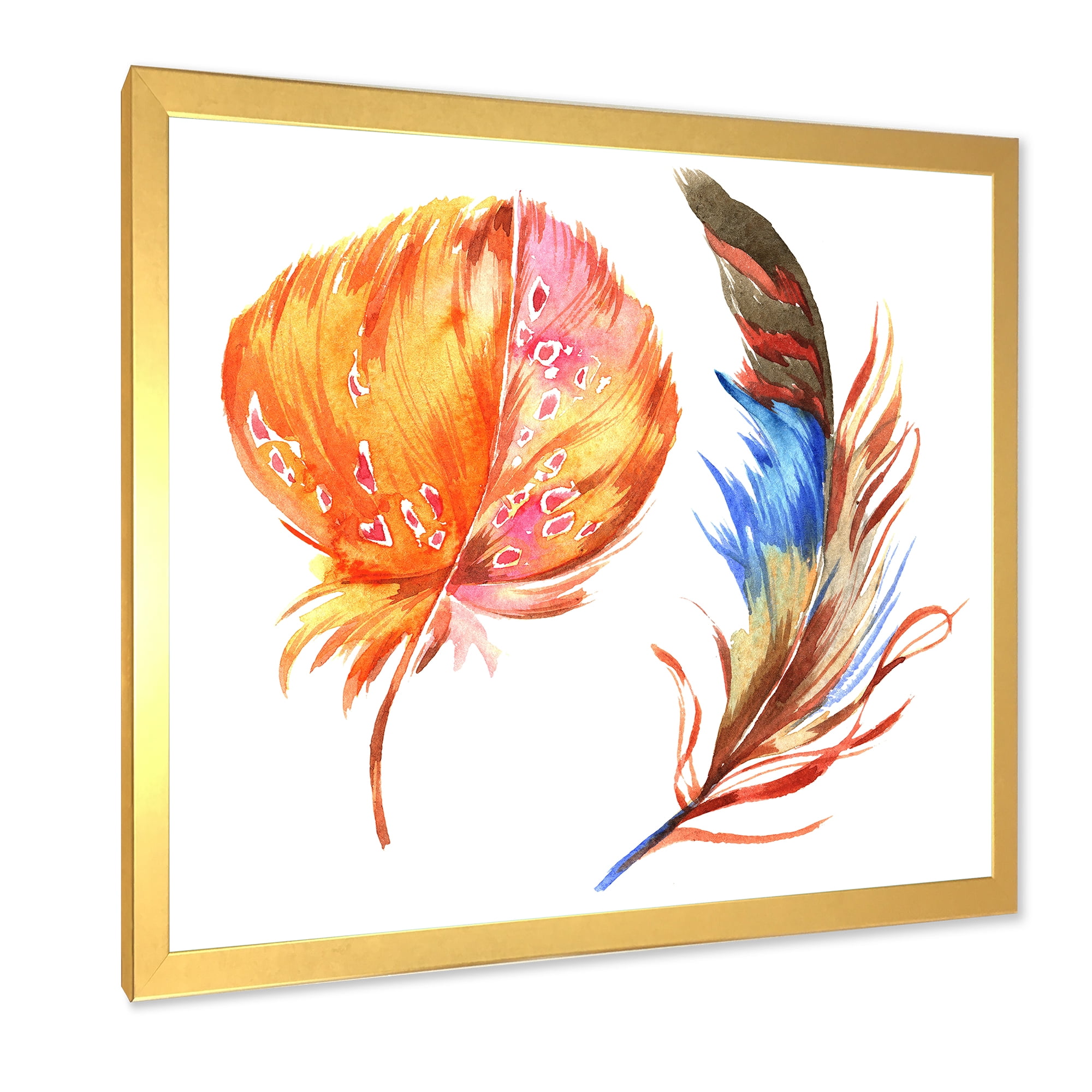 Designart 'Ethnic Brown and Colorful Feather ' Bohemian & Eclectic Framed Art Print