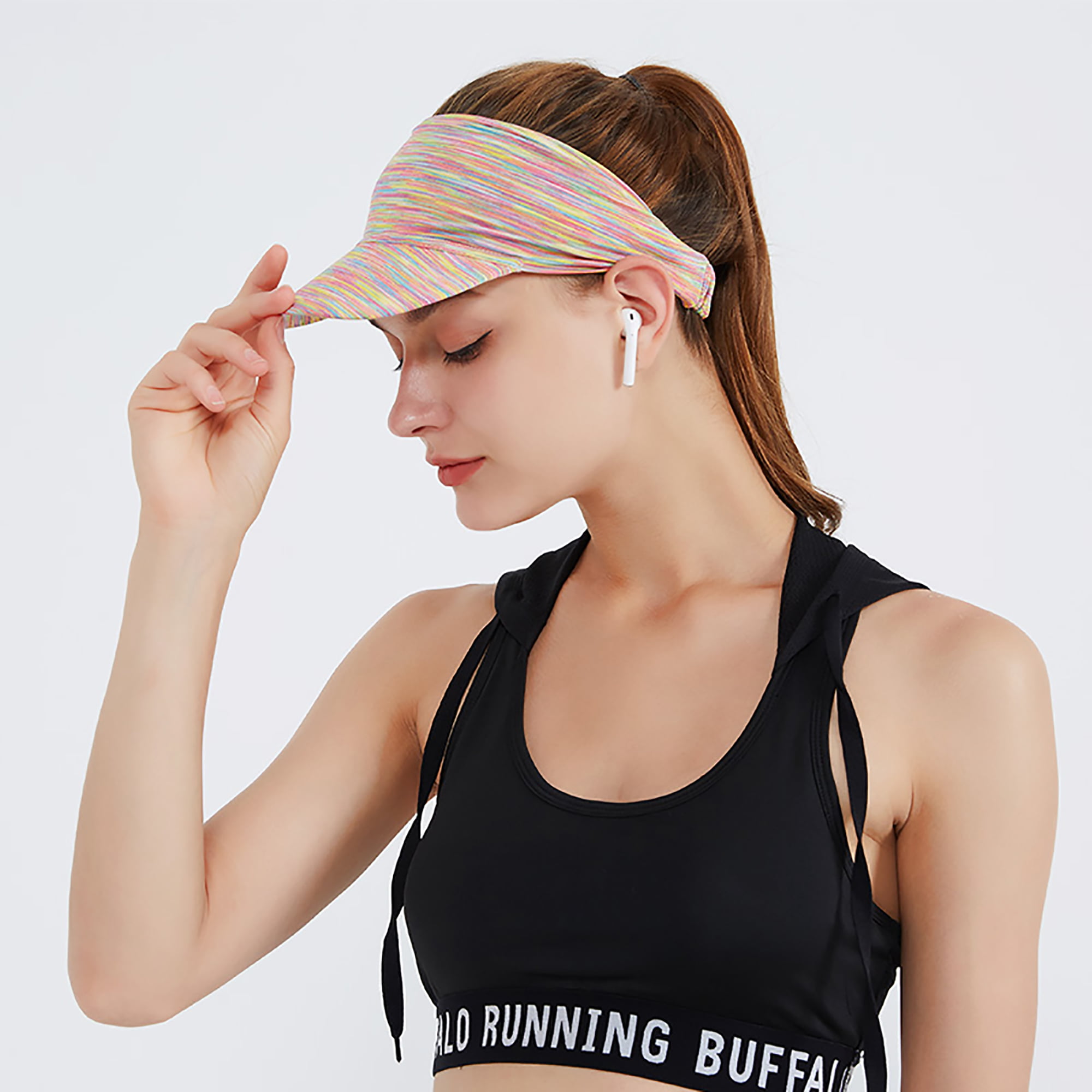 Women Outdoor Stripe Sun Hat Tennis Hat Ladies Large Brim Elastic Sports  Headband Round Visor Hat - Walmart.com