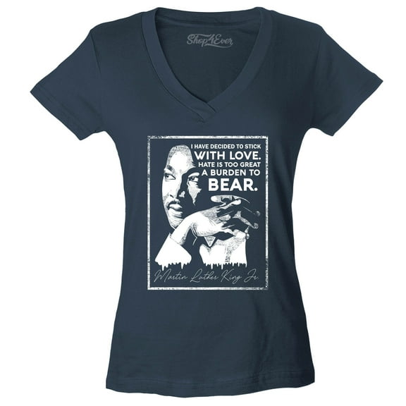 Shop4Ever Women's I Have Decided to Stick with Love Quote Martin Luther King Jr. Slim Fit V-Neck T-Shirt Large Charcoal