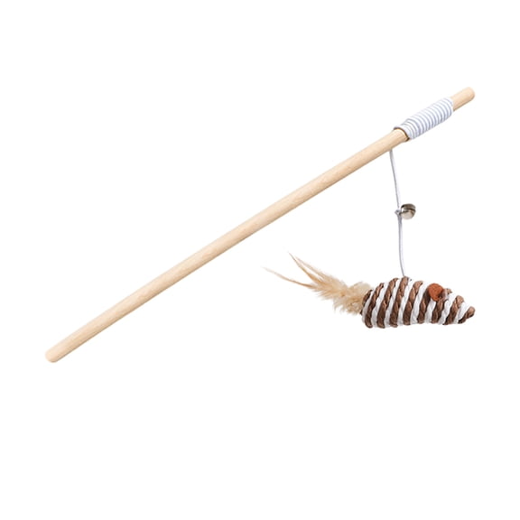 Cat Toy, Log Handle Teasing Stick, Elastic String Feather Bell Teasing Toy, Linen Cloth Bells Cats Toys Toys Suitable for Cats Interaction, Safe and Lasting