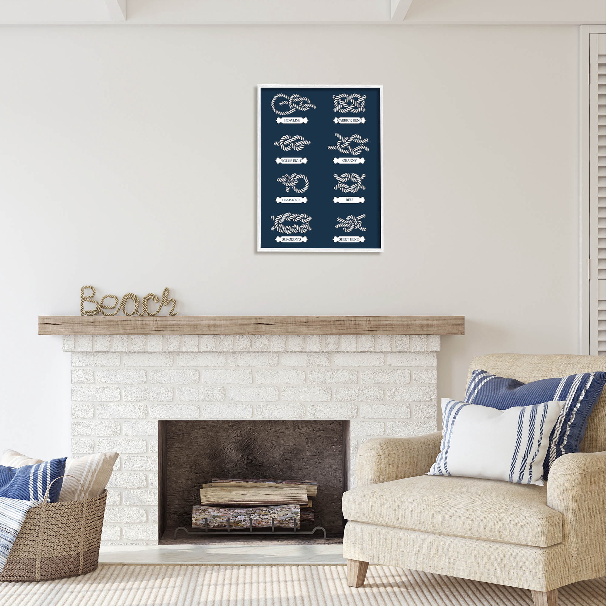 Stupell Industries Boating Knots Nautical Diagram Coastal Painting White Framed Art Print Wall Art