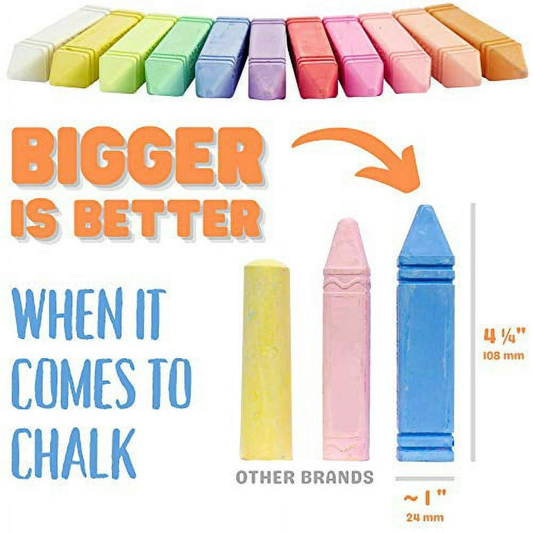Block Party Sidewalk Chalk 32-Piece Set - 12 BIG BOLD Colors Includes 4  Glitter Chalk, Square Non-Roll Kids Chalk, Washable 