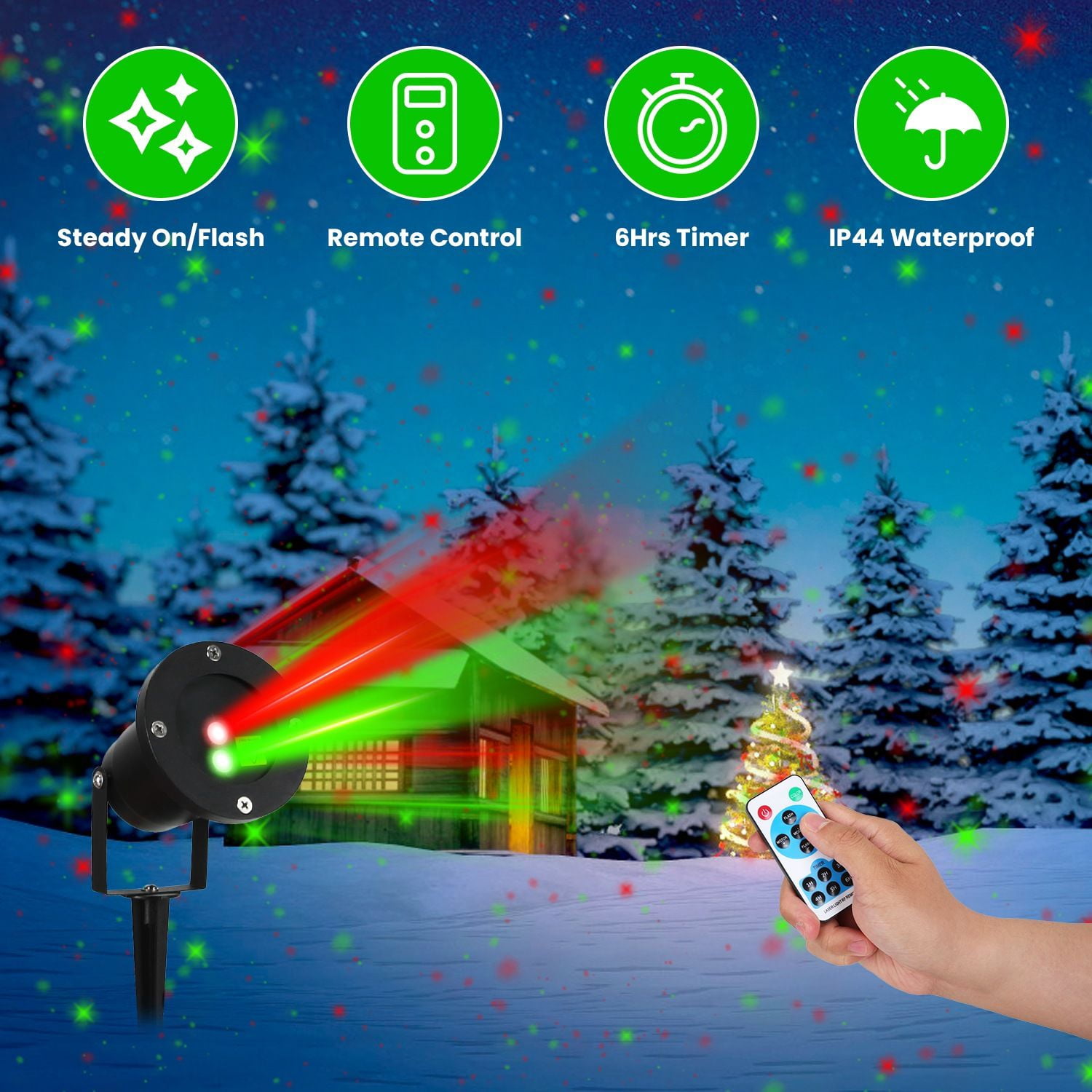 2-Color Laser Projector Light with Remote 33FT Coverage Red Green for Halloween Christmas Party Decor