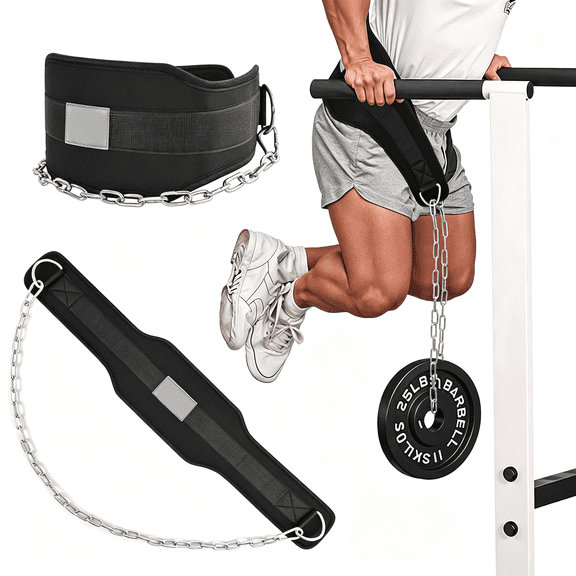 BESTSKY Dip Belt with Chain for Weight Lifting Optimal for Pull Ups Dips Squats Weightlifting Belt Squat Attachment Workout Dipping Belt - Unisex Gym Equipment