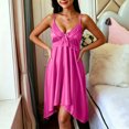 thumbnail image 7 of FDGIU Women's 2026 Summer Spaghetti Strap V‑Neck Satin Nightgown, Lace Trim Bow Front Irregular Hem Sleeveless Sleep Dress for Loungewear, 7 of 7