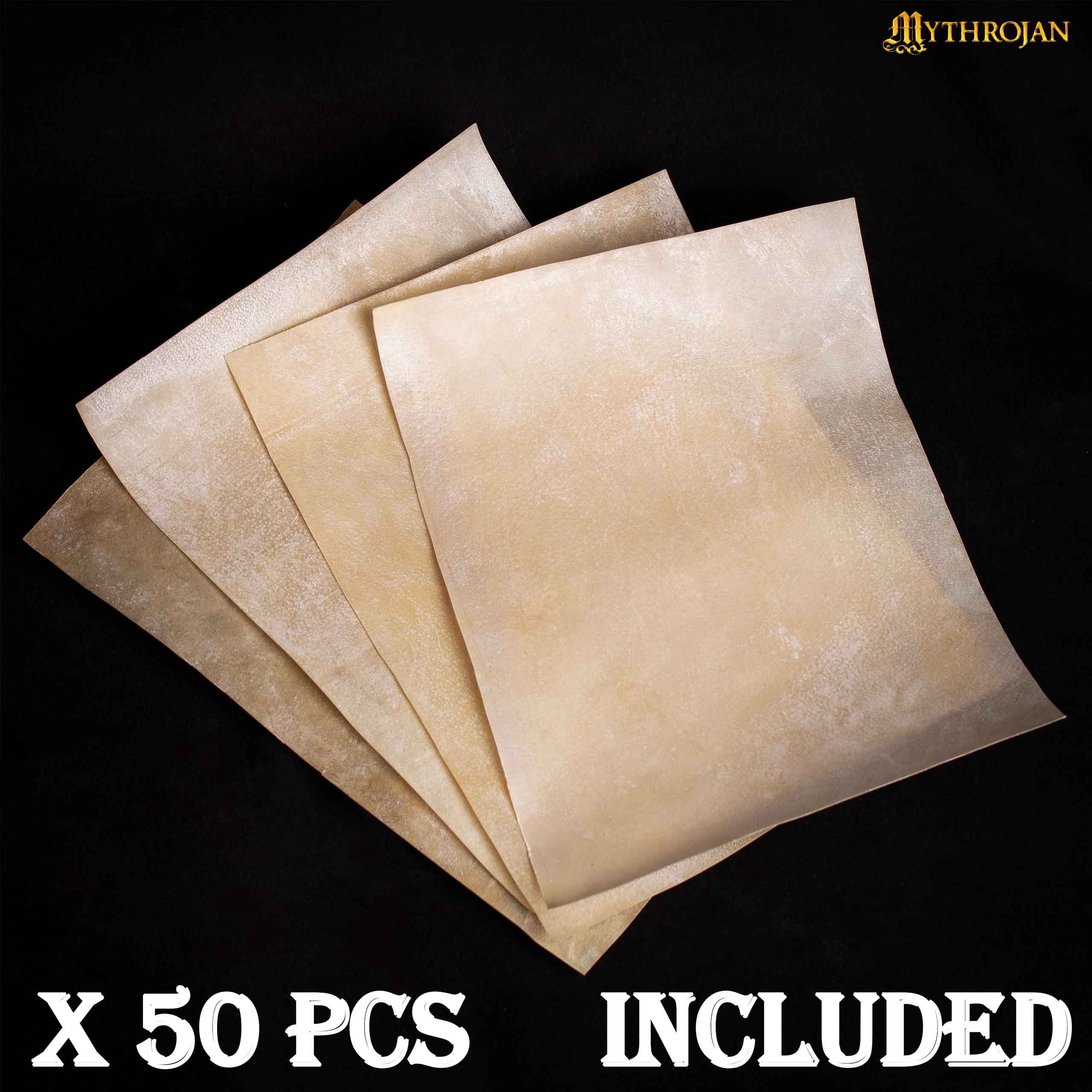 Mythrojan Parchment Paper Stationery Vintage Writing Paper Medieval Antique Handmade Vellum Natural Goatskin Calligraphy Sheet 5inch x 7inch | Set of 50 Pcs