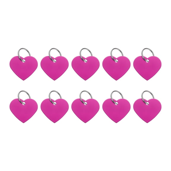 Uxcell 10Pcs Aluminum Engraving Blanks Tags, Metal Blank Tags Stamping Heart Shape with 10 Keychain Blank Bulk Dog Tag for DIY Personalized Pet Tag, Rose Red