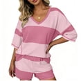 thumbnail image 2 of ShomPort 2 Piece Lounge Set for Women Stripe Oversized Short Sleeve Shirts and Shorts Matching Outfits, 2 of 5