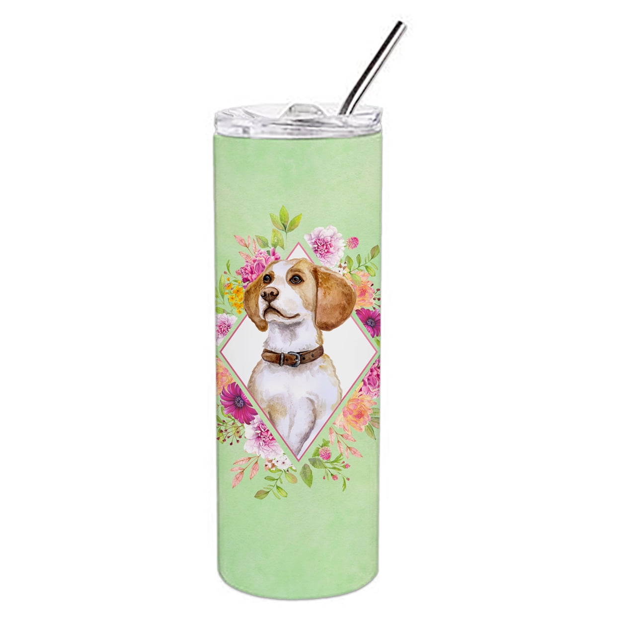 Carolines Treasures CK4277TBL20 Beagle Green Flowers Stainless Steel 20 oz Skinny Tumbler 20 oz multicolor