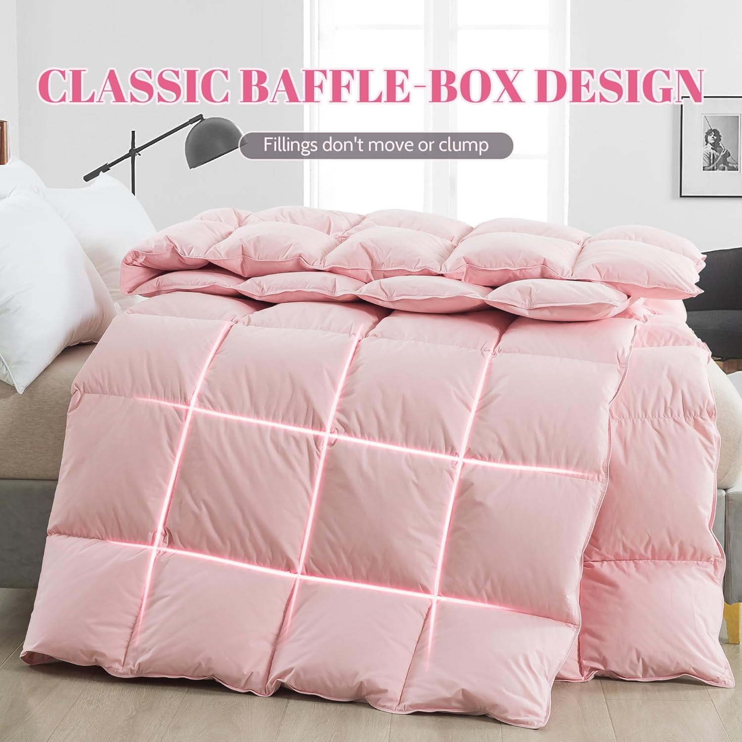 500-TC Egyptian Cotton All Season Comforter for Adults Super King Size 98" x 108" Inches, 1pc Comforter Box Stitched with 4 Corner Tabs, 300 GSM Comforter, (Baby Pink)