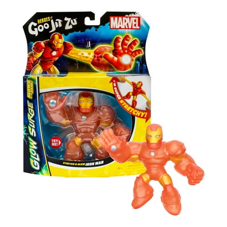 Heroes of Goo Jit Zu GLOW SURGE Iron Man Action Figure, Super Stretchy Goo Filled Superhero, Ages 4 