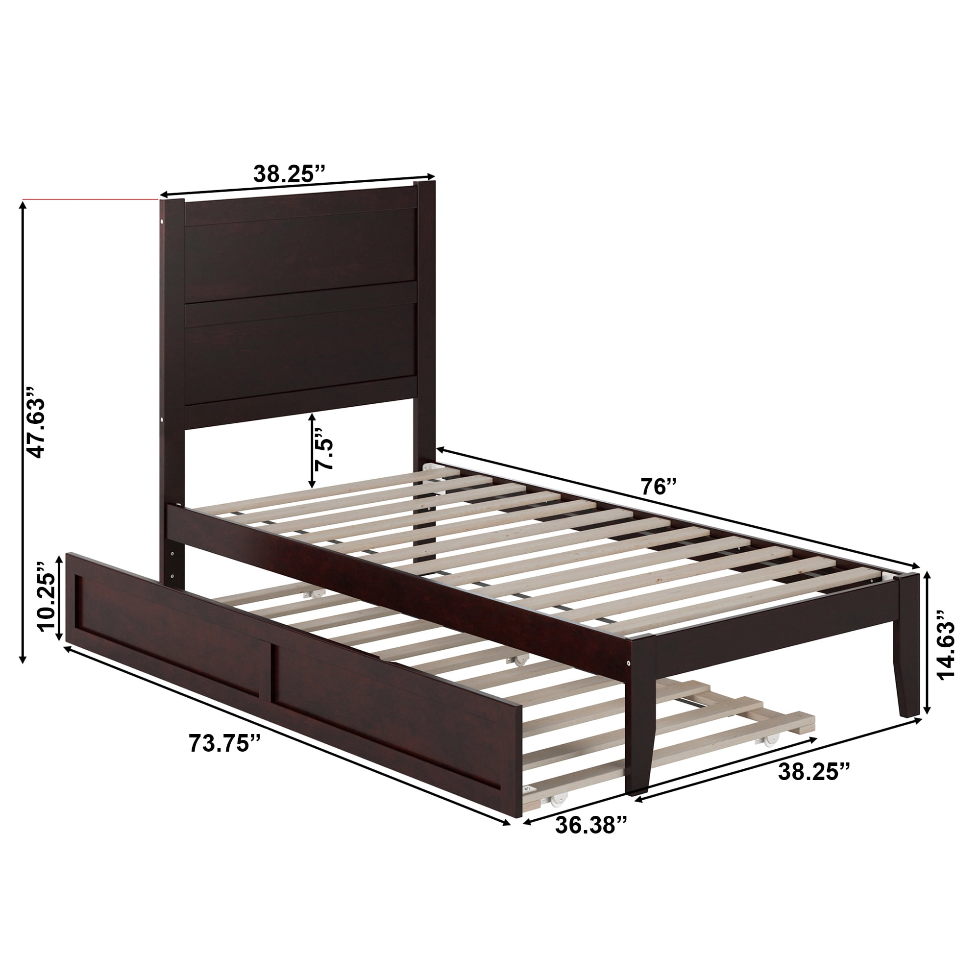 AFI NoHo 14" Twin Wood Platform Bed Frame with Twin Trundle, Espresso